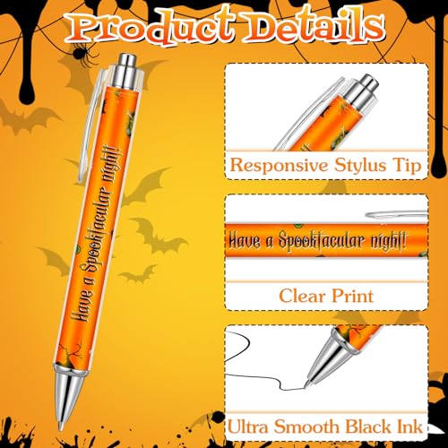 Cholemy 48 Pieces Halloween Pens Bulk Halloween Party Ballpoint Pens Retractable Novelty Pumpkin Skeleton Bat Spider Gel Ink for Office Party Supplies - style: Pumpkin