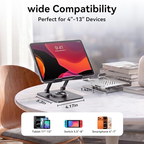 K&ZZ Tablet Stand for Desk, 360° Rotating Adjustable Tablet Holder for 4-13" Tablet Foldable Office Desk Accessories - color: 01-Black