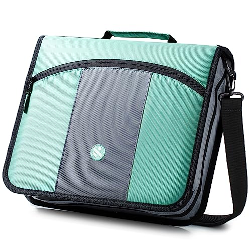 3 Inch 3 Rings Zipper Binder, Round Ring Binder with Expanding Files, Handle and Shoulder Strap, Green - color: Mint Green