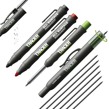 Tracer Marking Kit - Deep Hole Pencil, ALH1 Lead set and 2 Clog Free Markers with Holsters. Construction pencil & Marker set - style: 4pc Set