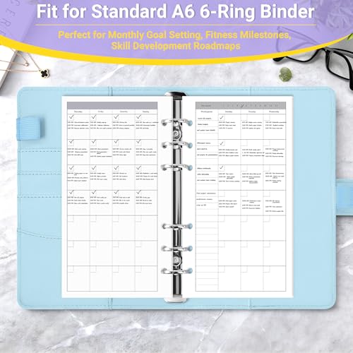 Antner A6 Monthly Planner Refill Paper for A6 6-Ring Refillable Binder, 135 Sheets Monthly Loose Leaf Filler Paper with Weeklypoint/Daily Section & 12 PCS Binder Dividers for Agenda Work Schedule - color: Monthly Plan Paper