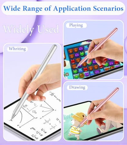 Kenkor Stylus Pen for Touchscreen, 2Pcs Universal Touch Pencil, Pink+Silver | Active Stylus Pen for Nintendo Switch 2/ iPad/iPhone/Android/Samsung Galaxy/Huawei/Lenovo/Microsoft Surface, Touchscreens Pen - color: Pink+Silver