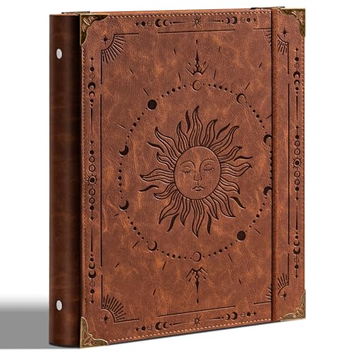 Ovesmusl PU Leather 3 Ring Binder 1.5 Inch Fits 8.5"x11" Letter Size Paper | 1.5 Inch Round Ring Binder Holds 350 Sheets, Notepad Paper Cover Loose Leaf Organizer, Brown Sun - color: Brown Sun, size: 1.5" Ring