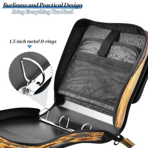 3 Ring Zipper Binder Wooden House Sunflower Binders Bag with Shoulder Strap 500 Sheets Paper Organizer Trapper Keeper Documents Storage File Folder for School Office - color: A496