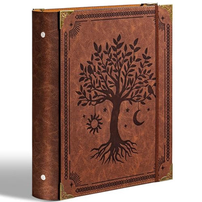 Ovesmusl PU Leather 3 Ring Binder Fits 8.5"x11" Letter Size Paper, 2 Inch Round Ring Binder Holds 500 Sheets, Notepad Paper Cover Loose Leaf Organizer, Brown Tree - color: Brown Tree, size: 2" Ring