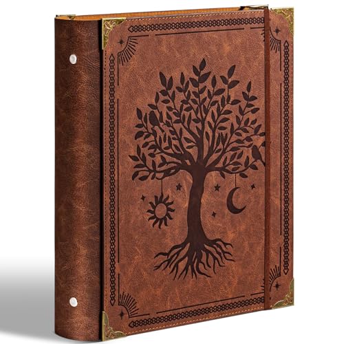 Ovesmusl PU Leather 3 Ring Binder 2 Inch Fits 8.5"x11" Letter Size Paper | 2 Inch Round Ring Binder Holds 500 Sheets, Notepad Paper Cover Loose Leaf Organizer, Brown Tree - color: Brown Tree, size: 2" Ring