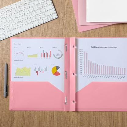 Mr. Pen- Plastic Folders with Pockets and Prongs, 5 Pack, Letter Size | File Folders with Fasteners, 2 Pocket Folder - color: Dusty Rose, size: 5 Pack