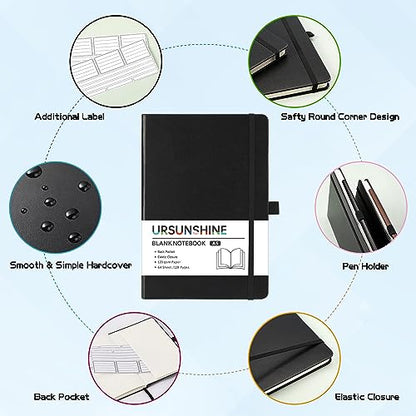 Blank Journal/Notebook - Classic Notebook/Journal with Ribbon Divider, Hardcover with Thick Paper, 5.7" x 8.4", Banded + Pen Holder +Inner Pocket - Black - color: Black, size: Unruled