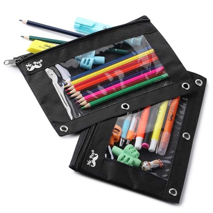 Mr. Pen- Pencil Pouch for 3 Ring Binder, 30 Pack, 10"x6.75", Smooth Zipper | Clear Window, Bulk Large Capacity Pencil Case with 3 Reinforced Grommets for School, Office, Supplies Storage | Clear Window, Bulk Large Capacity Pencil Case with 3 Reinforced Gr