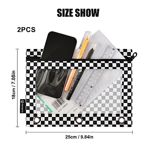 Fisyme Checker Plaid Pattern Pencil Pouch for 3 Ring Binder Pencil Case Pencil Bag Zipper Pouch with Clear Window for Office Supplies 2 Pack - color: Multi-12