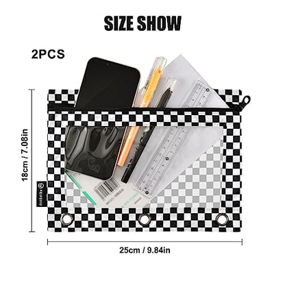 Fisyme Checker Plaid Pattern Pencil Pouch for 3 Ring Binder Pencil Case Pencil Bag Zipper Pouch with Clear Window for Office Supplies 2 Pack - color: Multi-12