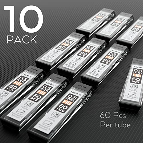 Nicpro 600 PCS Lead Refills 0.5mm HB #2 Break Resistant Mechanical Pencil Refills 0.5 mm, 60 Pack Per Tube, 10 Tubes - size: 60 Count (Pack of 10), style: 0.5 HB