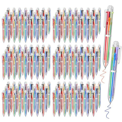 Aodaer 144 Pieces Multicolor Ballpoint Pens 0.5 mm 6 Colors Transparent Barrel Ballpoint Pen 6-in-1 Multicolor Retractable Ballpoint Pens for Office School Supplies Gifts