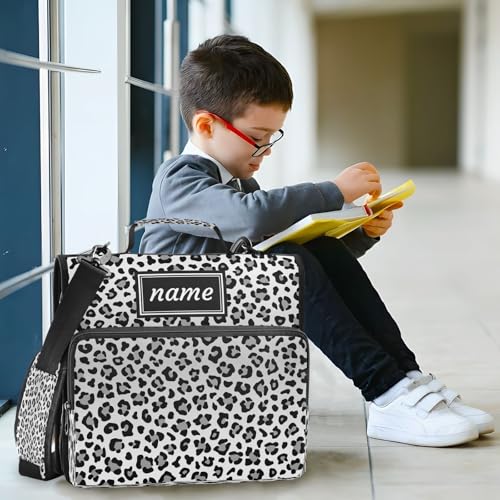Kcldeci Personalized Zipper Binder 3 Ring，Animal Leopard Gray Colors Custom Zipper Binder Organizer 1.5inch for School and Office Expanding File Folder - color: E20