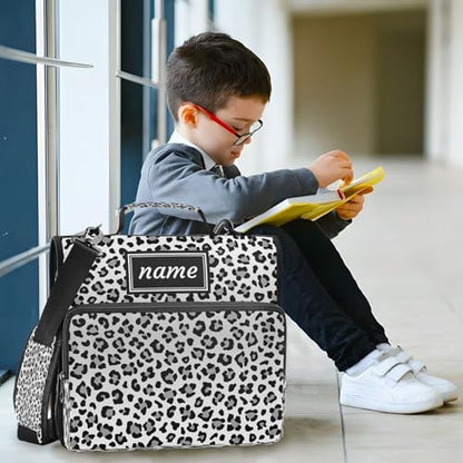 Kcldeci Personalized Zipper Binder 3 Ring，Animal Leopard Gray Colors Custom Zipper Binder Organizer 1.5inch for School and Office Expanding File Folder - color: E20