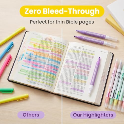 Erasable & Dual Tip Highlighter Set, 2-in-1 Combination Pastel Highlighters, No Bleed Markers for Bible Study, School Office Supplies