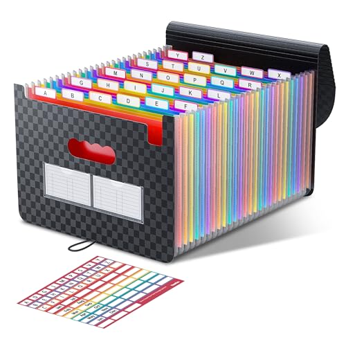 ThinkTex Accordion File Organizer, 26 Pockets Expanding File Folders, Monthly Bill Receipt Documents Organizer, A-Z Colorful Tabs, Letter/A4 Size - color: Checkerboard Pattern