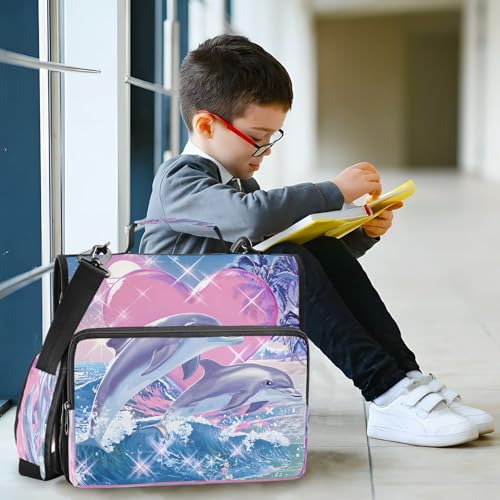 3 Ring Zipper Binder Dreamy Ocean Beach Dolphins Binders Bag with Shoulder Strap 500 Sheets Paper Organizer Trapper Keeper Documents Storage File Folder for School Office - color: A2394