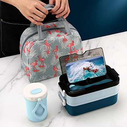 2-Tier Bento Lunch Box for Men & Adults with Insulated Lunch Bag | 50 OZ Large Capacity Bento Box with BPA-Free Utensils & Cup & Sauce Container, Leakproof, Microwave Safe for Work & Meal Prep - color: Blue