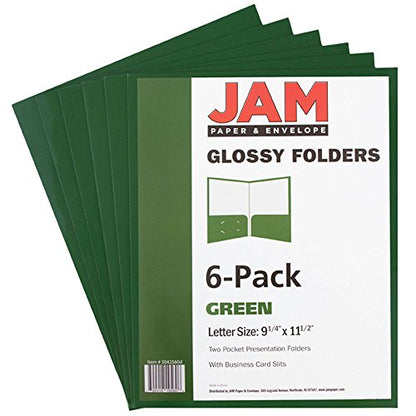 JAM PAPER Laminated Two Pocket Glossy School Folders - Letter Size - High Gloss Green - 6/Pack - color: Green, size: Pack of 6 Folders