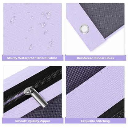 SKYDUE 3 Ring Pencil Pouch for Binder, Zipper Binder Pencil Pouch with 3 Pockets and Mesh Window, Durable Organizer for School Supplies, Cables, Earbuds, Makeup - color: Purple