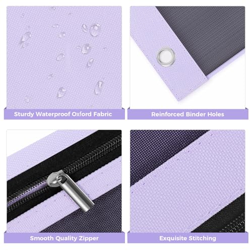 SKYDUE 3 Ring Pencil Pouch for Binder, Zipper Binder Pencil Pouch with 3 Pockets and Mesh Window, Durable Organizer for School Supplies, Cables, Earbuds, Makeup - color: Purple