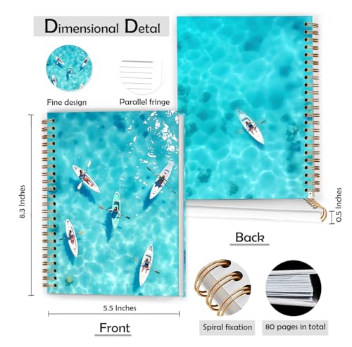 XUNLURY Summer Coastal Beach Notebook, Turquoise Ocean Boating Journal, Boating Gifts for Men Women Journal, Beach Lover Gifts Hardcover Spiral Notebooks, 5.5x8.3 Inch - color: Color_Cc