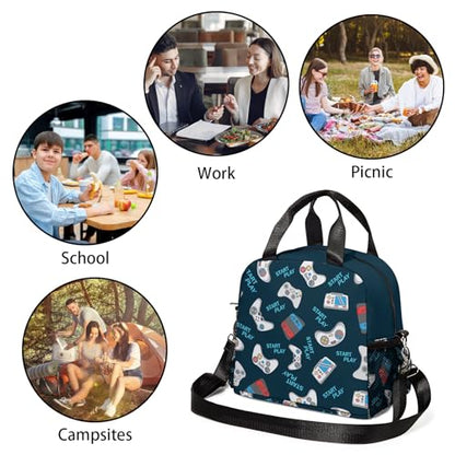 Game Lunch Bag Reusable Insulated Lunch Box Large Capacity Meal Tote for Kids Boys Girls Cooler Bag Waterproof Adjustable Shoulder Strap Gamer Lunch Tote for Work School Picnic Travel Hiking - color: Game04