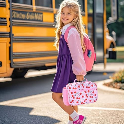 RHCPFOVR Kids Lunch Bag - Insulated Lunch Box for Boys Girls,Washable Lunch Bag and Reusable Toddler Leak-proof Lunchbox for School and Daycare - color: Pink Cherry