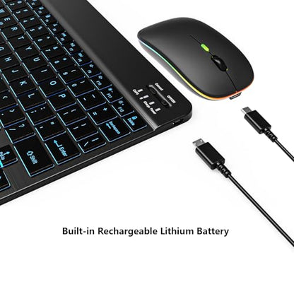 Backlit Bluetooth Keyboard and Mouse Combo for iPad Air Pro Mini Tablet iPhone Android Samsung Smartphone Cell Phone Rechargeable Ultra Slim Compact Wireless Keyboard Mouse iPadOS 13 & Above (Black)