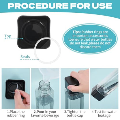 YEXEXINM 16 PCS Plastic Water Bottle Bulk 15oz Reusable Sports Water Bottle with Handle Strap, Leakproof Lightweight Portable Waterbottle for School Gym Fitness Travel (Black&White, Rectangle)