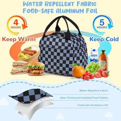 CAMTOP Boys Lunch Box Kids Insulated Lunch Bag Kids Cute Lunchbox for Boys Loncheras Para Niños - color: Gray Check