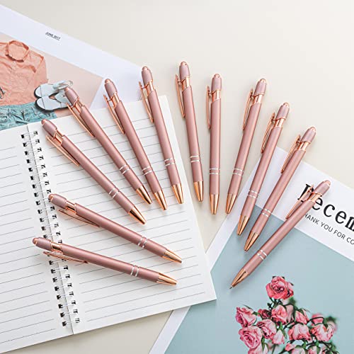PASISIBICK 12 Pieces Rose Gold Ballpoint Pen with Stylus Tip, 2 in 1 Rose Gold Stylus Pens Stylish Pen, Metal Stylus Pen for Touch Screens, 1.0 mm Black Ink(Pack of 12) - color: 12 Pcs Rose Gold Stylus Pens