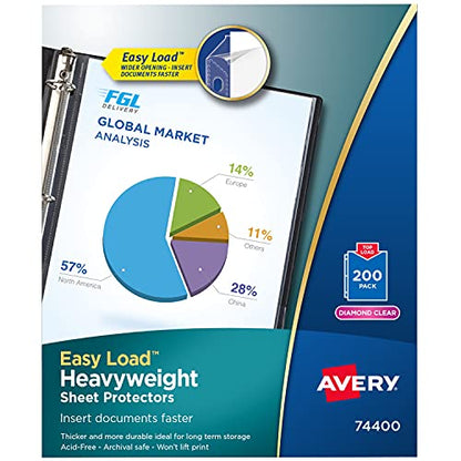 Avery Diamond Clear Heavyweight Sheet Protectors, Acid Free, Box of 200 (74400)