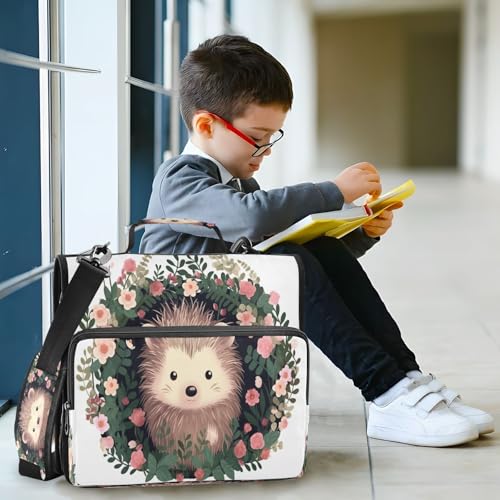 Hedgehog Waterproof Zipper Binder with Shoulder Strap, 3-Ring Trapper Keeper with Lay-Flat Design and Multiple Compartments for School & Office, Adults & Kids