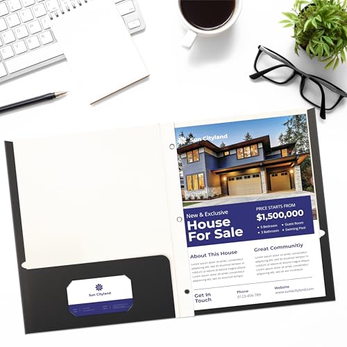 Better Office Products Black Paper 2 Pocket Folders with Prongs, 50 Pack, Matte Texture, Letter Size Paper Folders, 50 Pack, with 3 Metal Prong Fastener Clips, Black - color: Black