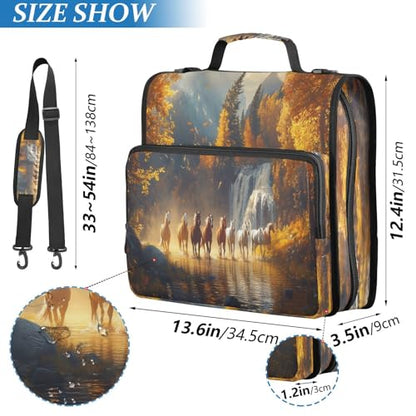 Horses Zippered Binder Bag with Handle and Shoulder Strap, 1.5 inch 3 Ring D Ring Expanding File Folder Waterproof Multiple Pockets Organizer Binder