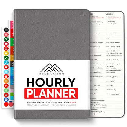 Hourly Planner & Appointment Book (8.5” x 11”) - Premium Hourly Planner with Daily Schedule & 30-Minute Time Slots for Better Time Management by PRODUCTIVITY STORE (A4, Gray) - color: Grey