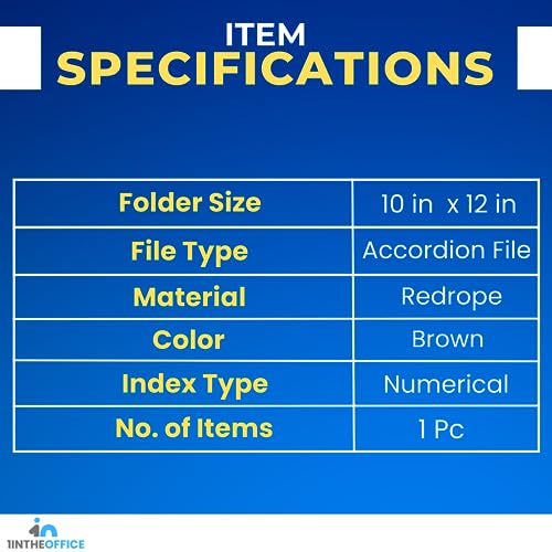 1InTheOffice Expanding File Folder 31 Sections, Accordion File Organizer, Numerical Open Top Pocket Expanding File Folder, Letter Size