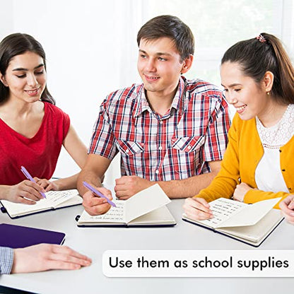 feela 12 Pack Notebooks Journals Bulk, Hardcover Notebook Classic Ruled Journal Set with Pen Holder for School Business Work Travel Writing, with 12 Black Pens, 120 GSM, 5.1”x8.3”, A5, Purple - color: 12 Purple