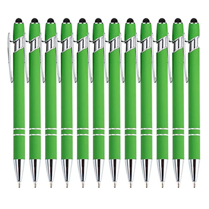 PASISIBICK 12 Pieces Green Ballpoint Pen with Stylus Tip, 2 in 1 Stylus Stylish Pen, Metal Stylus Pen for Touch Screens, Black Ink, 1.0 mm Medium Point.(12 PCS Green) - color: 12 Pcs Green Stylus Pens