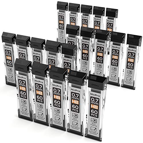 Nicpro 1200 PCS Lead Refills 0.7mm HB #2 Break Resistant Mechanical Pencil Refills 0.7 mm, 60 Pack Per Tube, 20 Tubes - size: 60 Count (Pack of 20), style: 0.7 HB