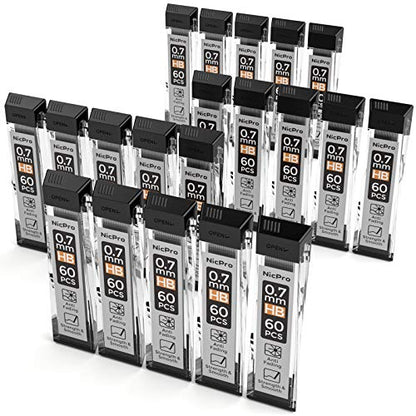 Nicpro 1200 PCS Lead Refills 0.7mm HB #2 Break Resistant Mechanical Pencil Refills 0.7 mm, 60 Pack Per Tube, 20 Tubes - size: 60 Count (Pack of 20), style: 0.7 HB