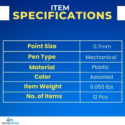 1InTheOffice Mechanical Pencil 0.7, Mechanical Pencil Set, Mechanical Pencil Lead, with Rubber Grip, Refillable (12 Pack)