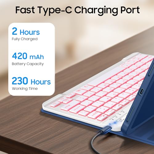 FINTIE 10-Inch Ultrathin Wireless Bluetooth Backlight Keyboard | [7 Color Backlit] Rechargeable Keyboard Compatible with iPad Samsung Tablet, iPhone Smartphone, iOS, Android - color: Classic White