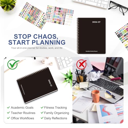 Planner 2026-2027, Weekly and Monthly Academic Year Calendar Planner, July 2026 - June 2027, Daily Agenda Book for Office School Supplies, Letter Size(8.5'' x 11'') - color: C-Black, size: 8.5"x11"(Jul 2026-Jun 2027)