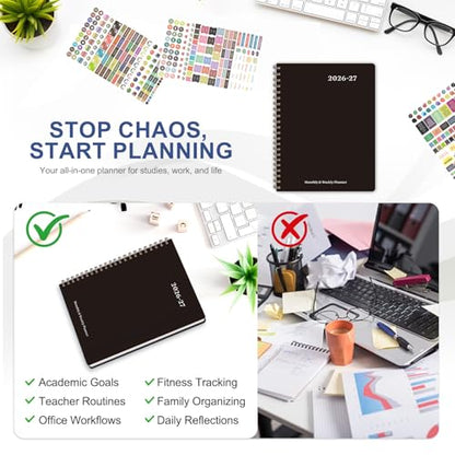 Planner 2026-2027, Weekly and Monthly Academic Year Calendar Planner, July 2026 - June 2027, Daily Agenda Book for Office School Supplies, Letter Size(8.5'' x 11'') - color: C-Black, size: 8.5"x11"(Jul 2026-Jun 2027)
