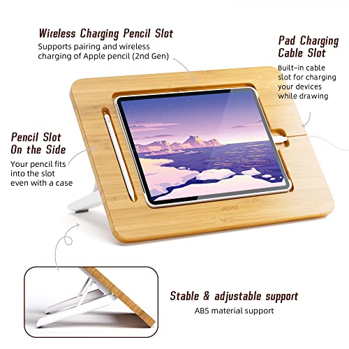 AFOOYO Wooden Tablet Drawing Stand - Adjustable 5 Angles for Laptop,Book Reading Stand, Compatible with 12.9/13inch iPad Pro with iPad Case Version(3rd - 7th Gen) - color: Bamboo, size: Large-Fit iPad Pro 12.9/13 inches