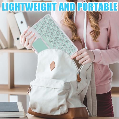 Ultra Slim Wireless Bluetooth Keyboard with Touchpad,10 Inch Ultra-Thin Rechargeable Portable Travel Keyboard for iOS Android Windows Smartphone Laptop Table,Student Kid Boy Girl Women Gift (Green) - color: green