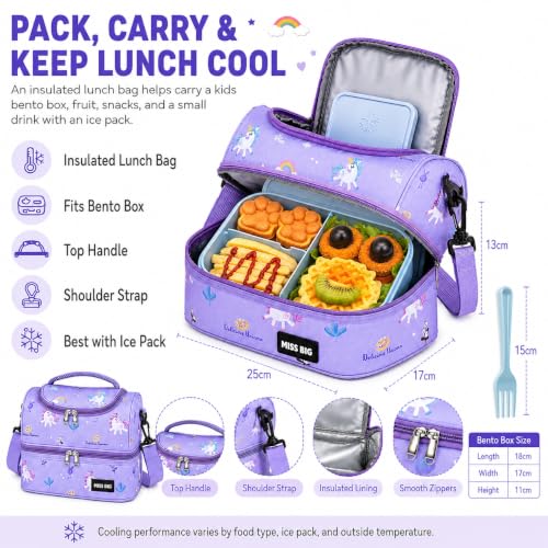 MISS BIG® Kids Bento Lunch Box, 1150ml 3 Compartments, Blue | Blue kids bento lunch box for school, daycare, and snack time - color: Blue, size: 1150ml